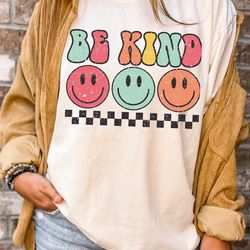comfort colors tshirt, be kind shirt, smiley face shirt, positive shirt, retro be kind shirt,boho kindness shirt,boho ra