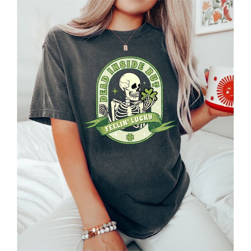 Comfort Colors,Retro St Patrick's Day Shirt, Womens Cute Distressed St Patty's Day T-Shirt, St Pattys Day Party Shirt, Dead inside Skeleton.jpg