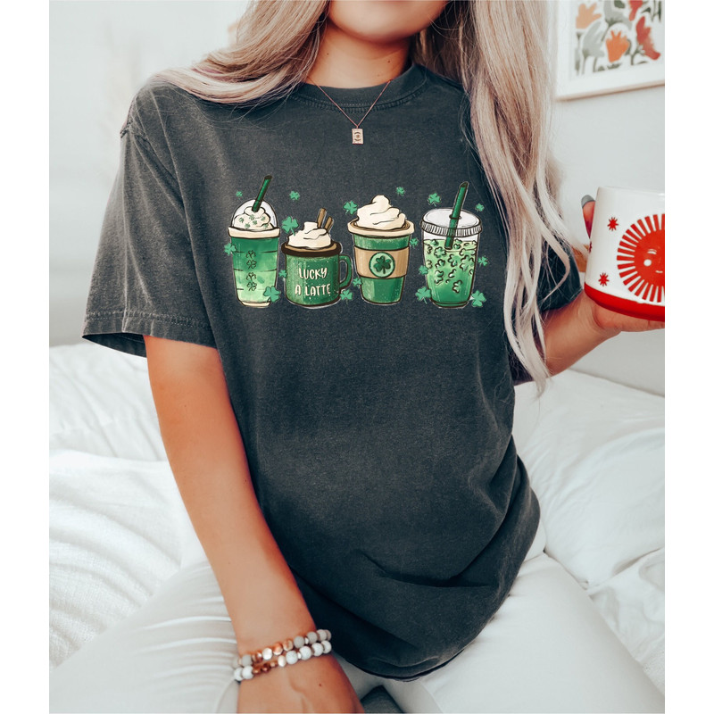 Comfort Colors,Retro St Patrick's Day Shirt, Womens Cute Distressed St Patty's Day T-Shirt, St Pattys Day Party Shirt,Latte Coffee St Patty.jpg