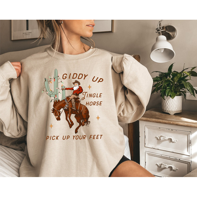 Giddy Up Jingle Horse Pick Up Your Feet Shirt, Howdy Western Holiday Sweatshirt, Country Christmas Shirt, Cowboy Christmas Shirt, Xmas Santa.jpg