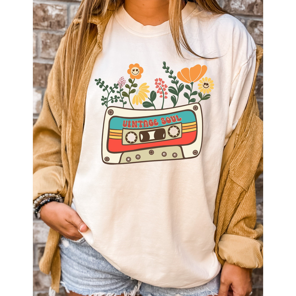 Retro Vintage soul cassette tape flowers wildflower spring Vintage Flower T Shirt Boho Oversized Vintage Tee 1.jpg