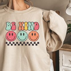 trendy oversized sweatshirt retro be kind sweatshirt, kindness sweatshirt, be kind smiley sweatshirt be kind checkered s
