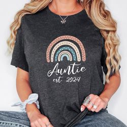 auntie est 2024 rainbow shirt, pregnancy reveal sweatshirt, gift for new aunt, promoted to aunt, new aunt t-shirt, expec