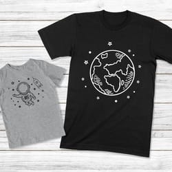 daddy and me shirts, earth and astronaut t-shirt, dad and baby matching outfit, space shirts, daddy and son shirts, fath