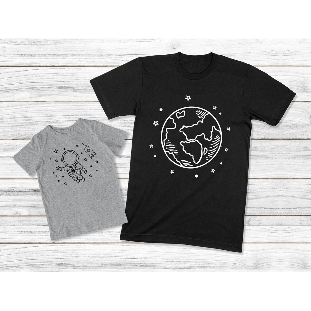 Daddy And Me Shirts, Earth And Astronaut T-Shirt, Dad And Baby Matching Outfit, Space Shirts, Daddy And Son Shirts, Father Daughter Tees.jpg