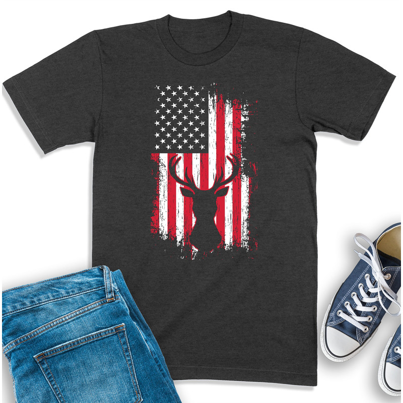 Deer American Flag Shirt, Hunting Shirt, Patriotic Hunter T-Shirt, Deer Hunting Sweatshirt, Gift For Hunter, Gift For Dad, Hunter Tee.jpg