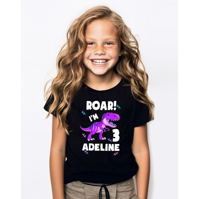 Dinosaur Birthday Shirt For Girls, T-Rex Birthday Shirt, Personalized Kids Birthday Shirt, Dinosaur Theme Birthday Shirt, Girl Dino Shirt.jpg