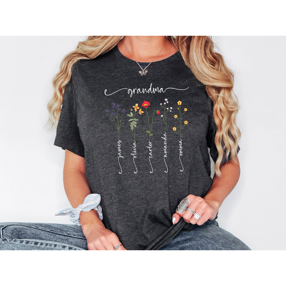 Flower Grandma Shirt, Personalized Grandma Tee, Grandma Shirt With Kids Names, Grandma's Garden T-Shirt, Nana Sweatshirt, Gift For Grandma.jpg