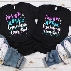 gender reveal shirt, pregnancy announcement, pink or blue shirt, promoted to grandma, grandpa to be, grandparents matchi