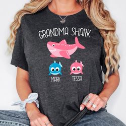 grandma shark shirt, personalized grandma shirt, grandmother with kids names, funny grandma sweatshirt, family shirt, gi