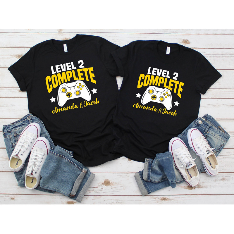 Level 2 Complete Shirt, Personalized Second Anniversary, 2nd Anniversary Gift, Custom Couple Gamer Tee, Couple Anniversary Sweatshirt.jpg