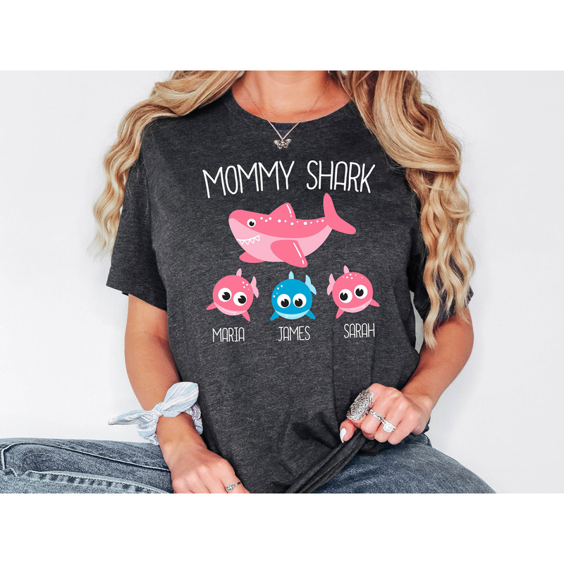 Mommy Shark Shirt, Personalized Mom Shirt, Mama Shark, Gift For Mom, Mother's Day Gift, Funny Mom Sweatshirt, Mommy With Kids, Mom Birthday.jpg