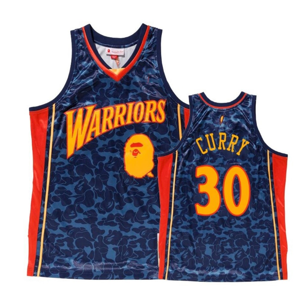 Golden State Warriors Stephen Curry Navy Bape Camo Jersey_副本.jpg