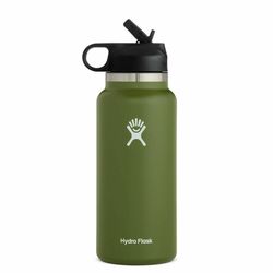 40oz hydro flask 2.0 olive wide mouth water bottle with straw lid