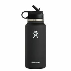 Black Hydro Flask 2.0 Wide Mouth Water Bottle with Straw Lid