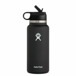 black hydro flask 2.0 wide mouth water bottle with straw lid