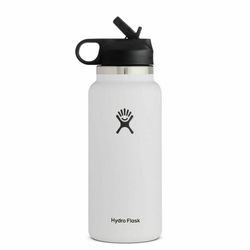 hydro flask 2.0 wide mouth water bottle with straw lid white