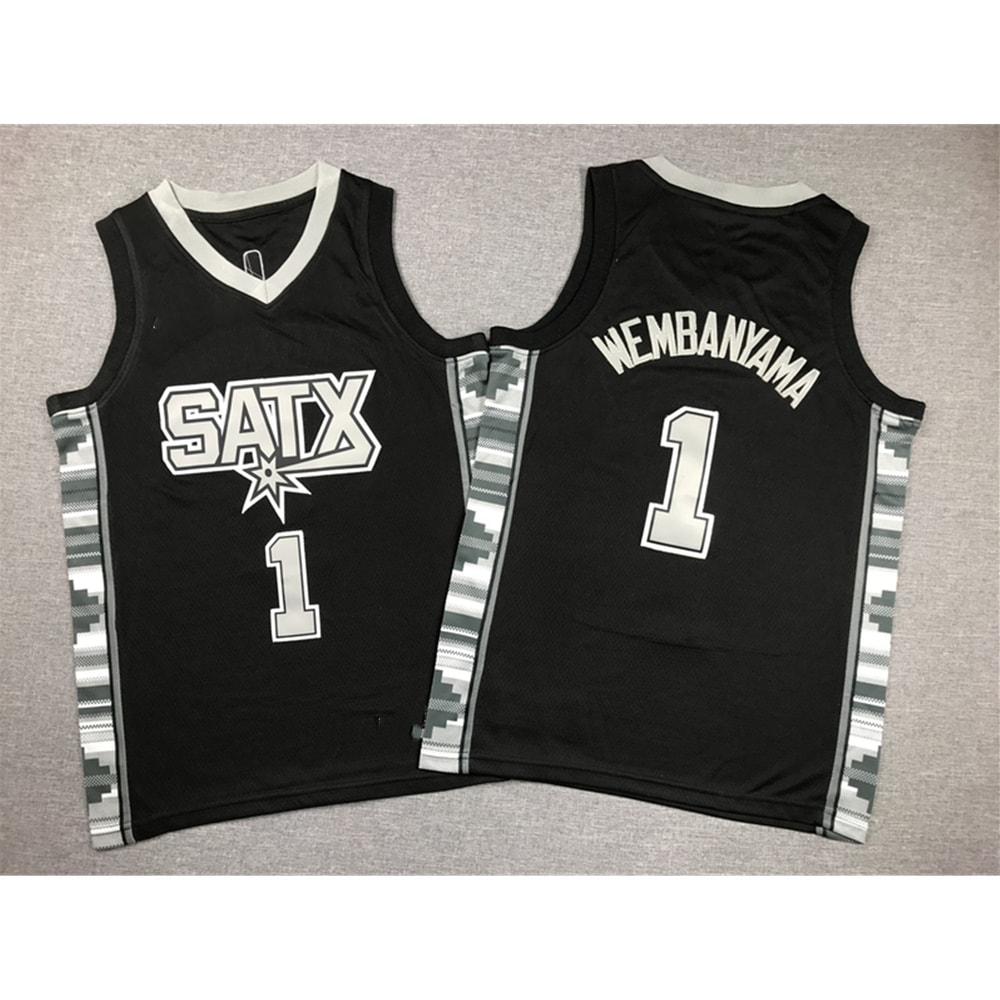 Youth San Antonio Spurs Victor Wembanyama Black Classic Jersey_副本_副本.jpg