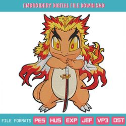 kyojuro x charmander embroidery designs file, kimetsu x poke