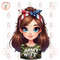 Cartoon Girl Army Wife Brown Hair Blue Eyes PNG Sublimation Digital Design Download DTF Print.jpg