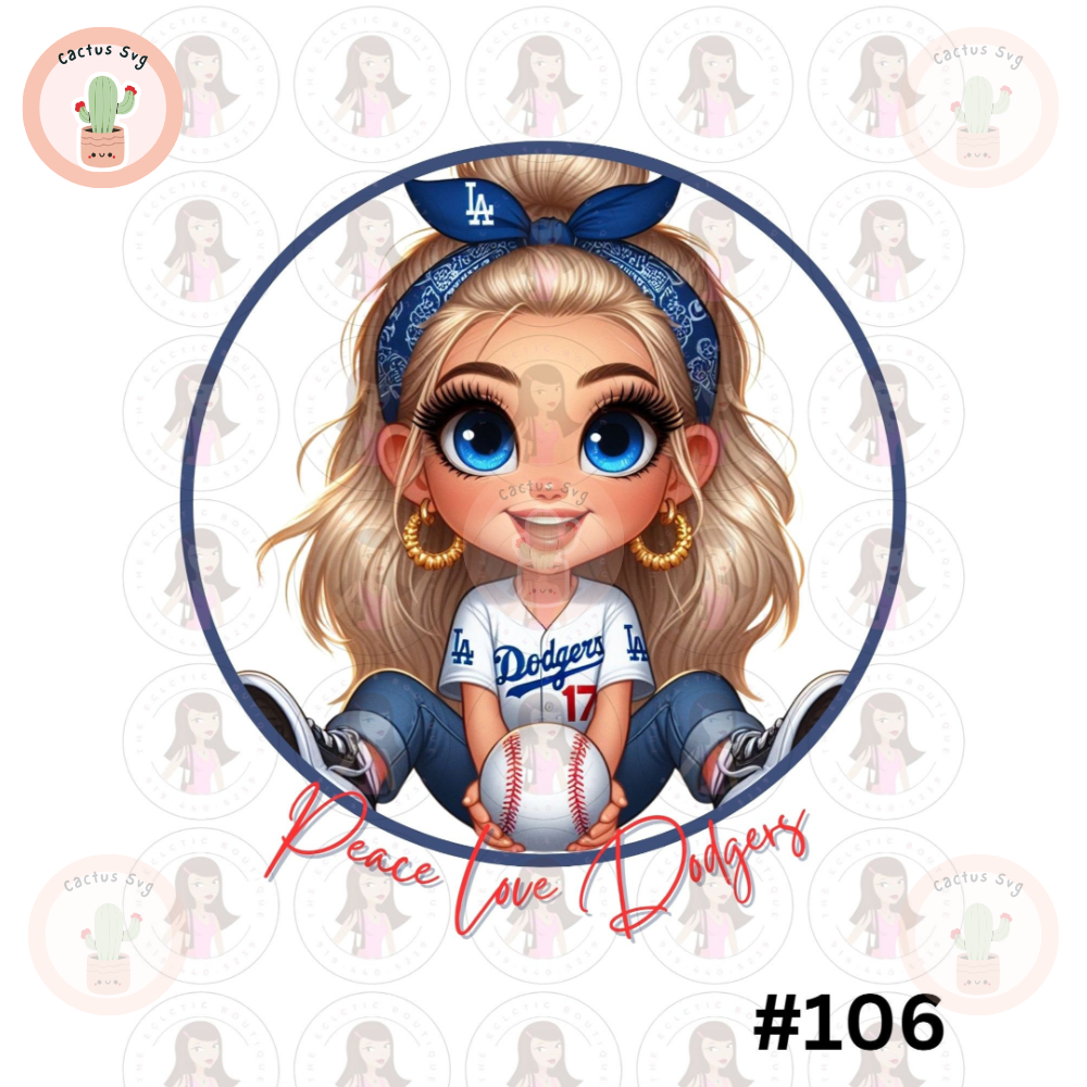 Cartoon Girl Baseball Fan Dodgers Blonde Hair Blue Eyes PNG Sublimation Digital Design Download DTF Print 1.jpg