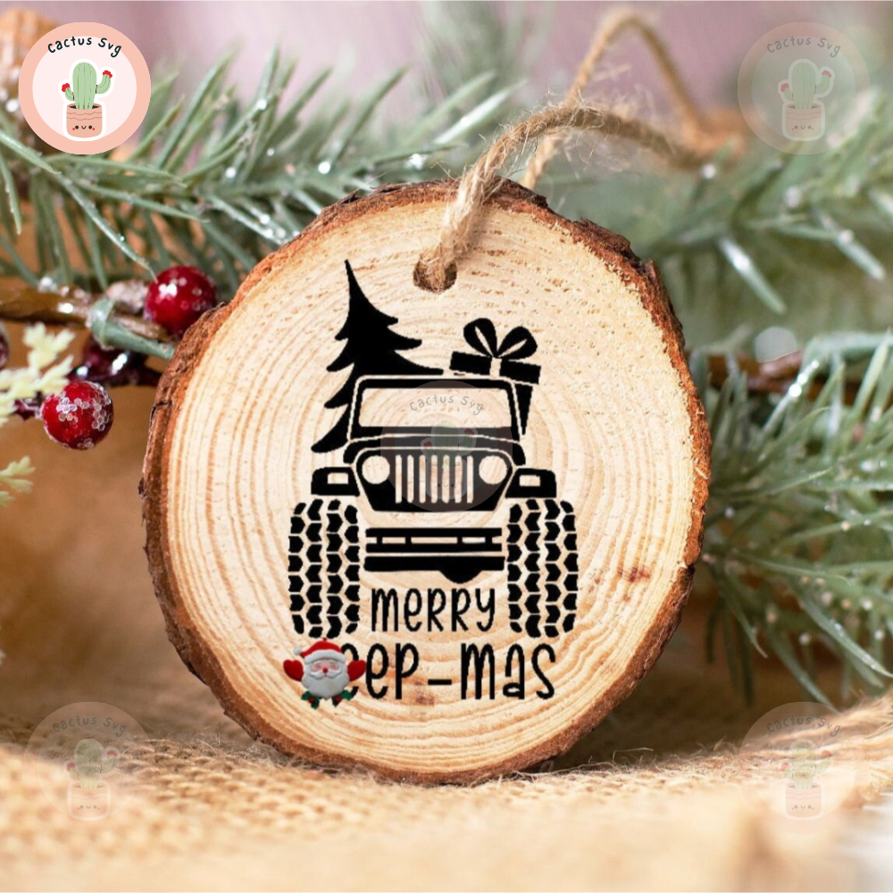 Merry eep-mas wooden ornament Geep-mas ornament Off-road SUV ornament.jpg
