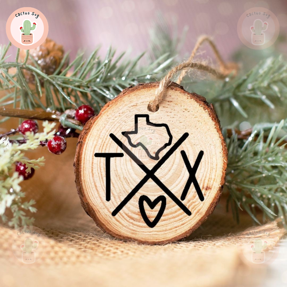 Scorched Wood Slice Texas with Cross Christmas Ornament and Keepsake.jpg