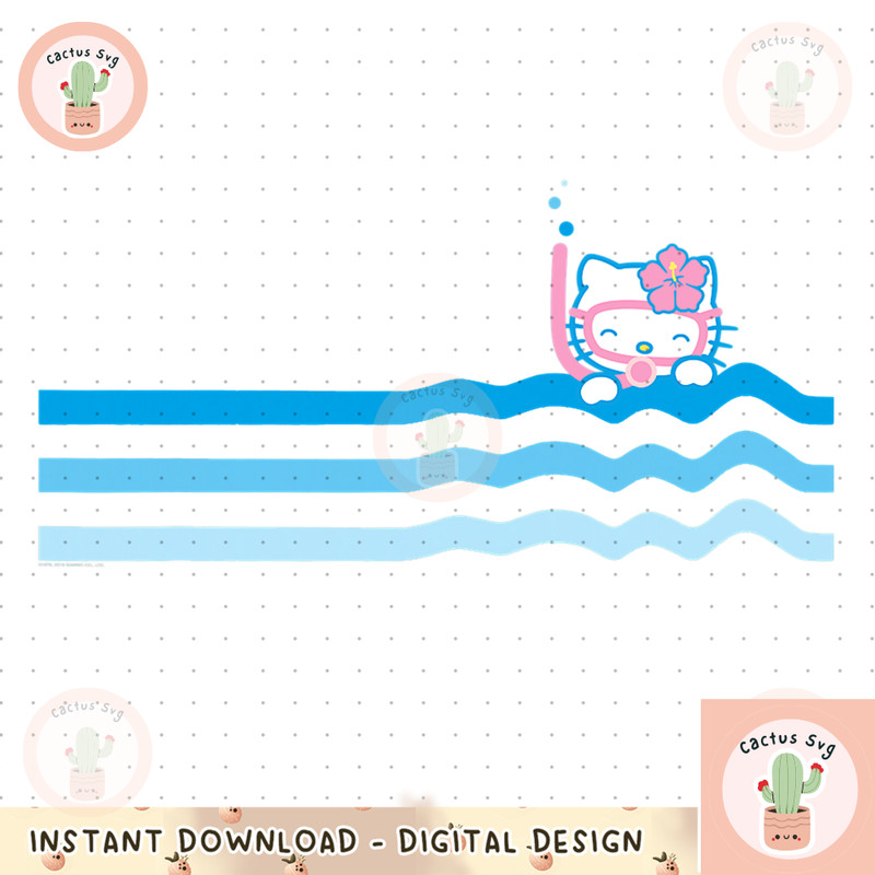 Hello Kitty Wave Ocean Beach Scuba Snorkel png, digital download, instant.png