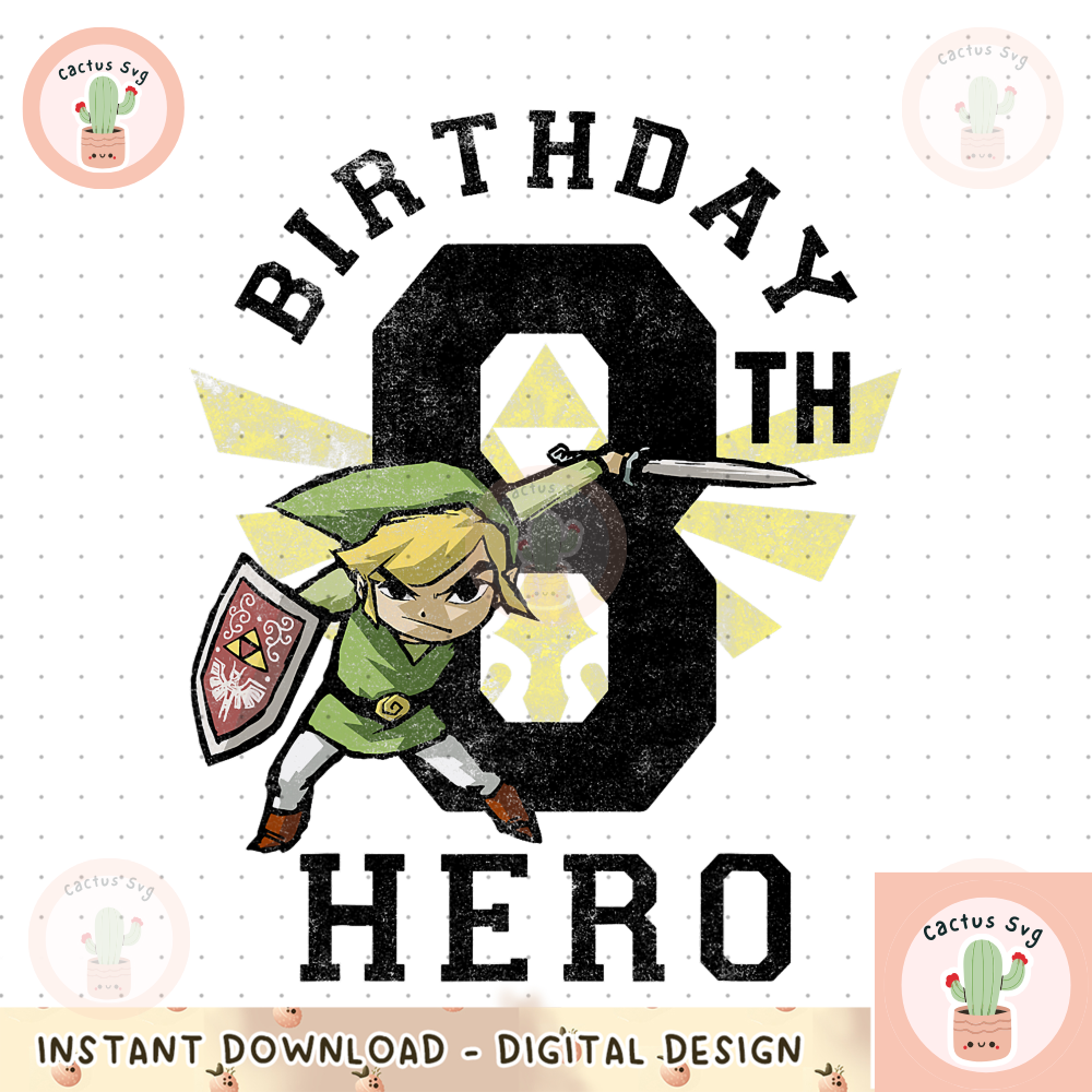 Legend Of Zelda Link 8th Birthday Hero Triforce Logo png, digital download, instant.png