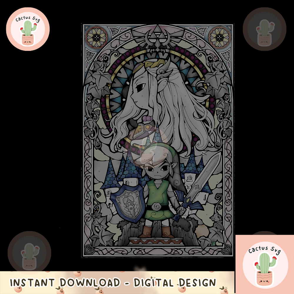 Legend Of Zelda Link And Zelda Collage Stained Glass Poster png, digital download, instant.png