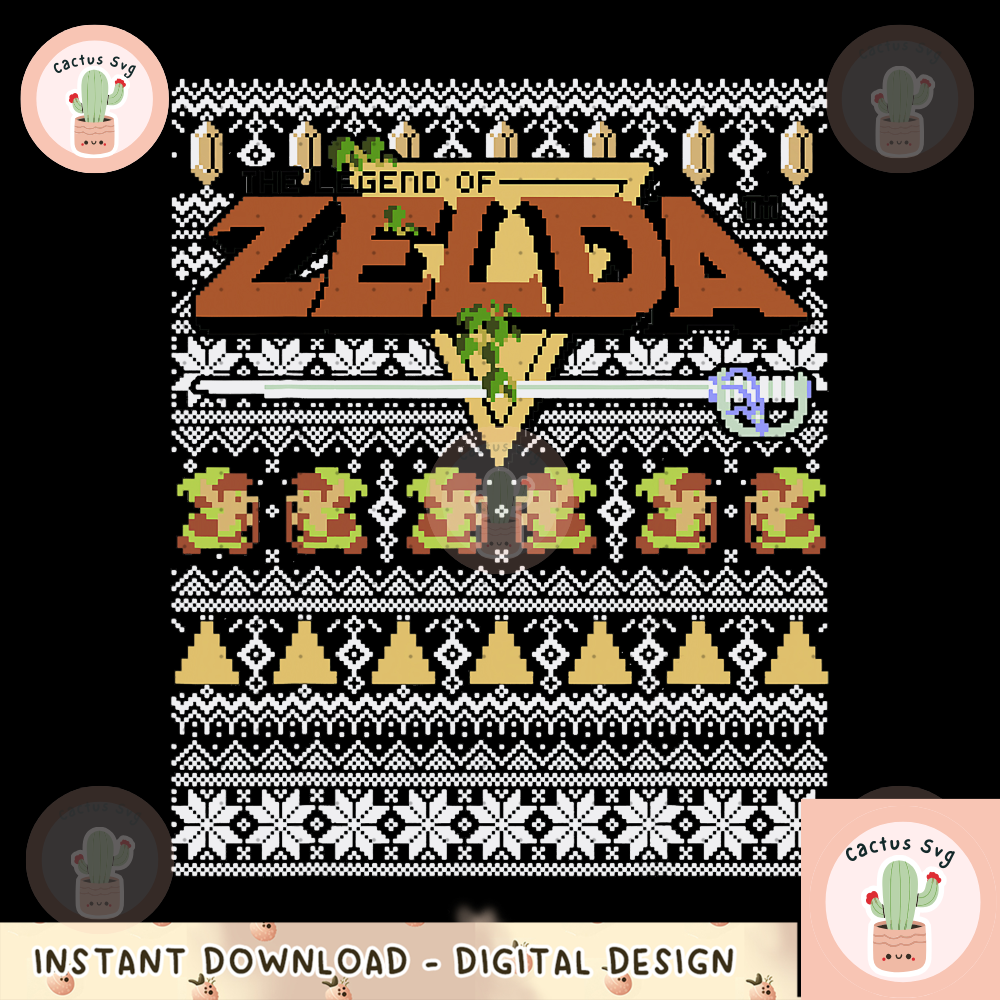 Nintendo Zelda 8-Bit Ugly Holiday Sweater Graphic png, digital download, instant png, digital download, instant 1.png