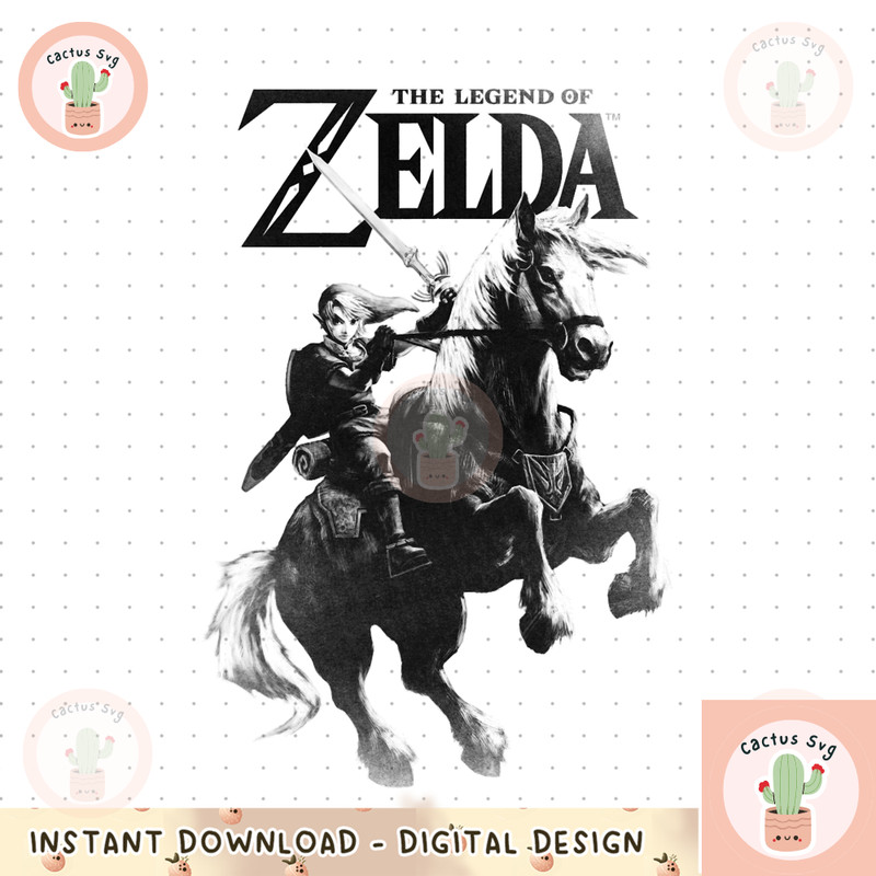 Nintendo Zelda Link Riding Epona Tonal Drop Graphic png, digital download, instant png, digital download, instant.png