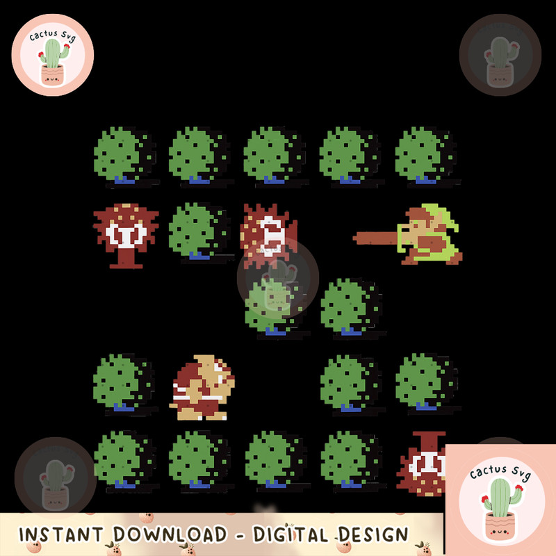 Nintendo Zelda Retro 8-Bit Bushes Hyrule Graphic png, digital download, instant png, digital download, instant.png