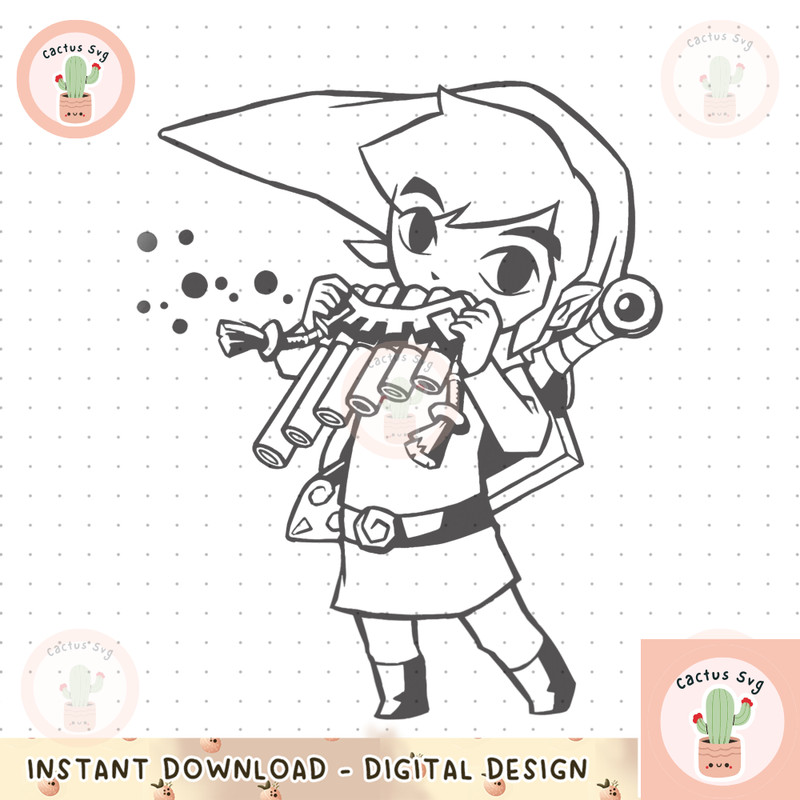 Nintendo Zelda Young Link _ Flute Cartoon Line Art png, digital download, instant png, digital download, instant.png
