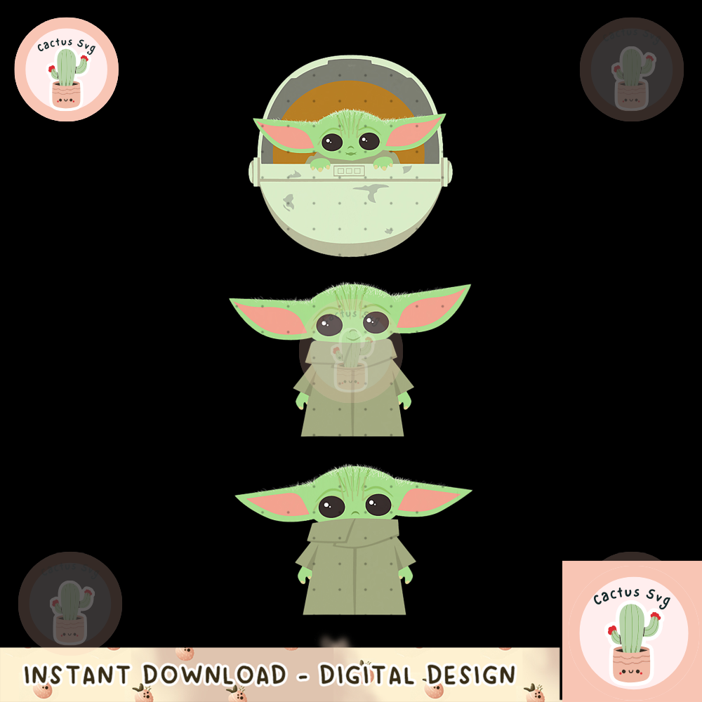 Star Wars The Mandalorian The Child Cartoon Poses png, digital download, instant.png