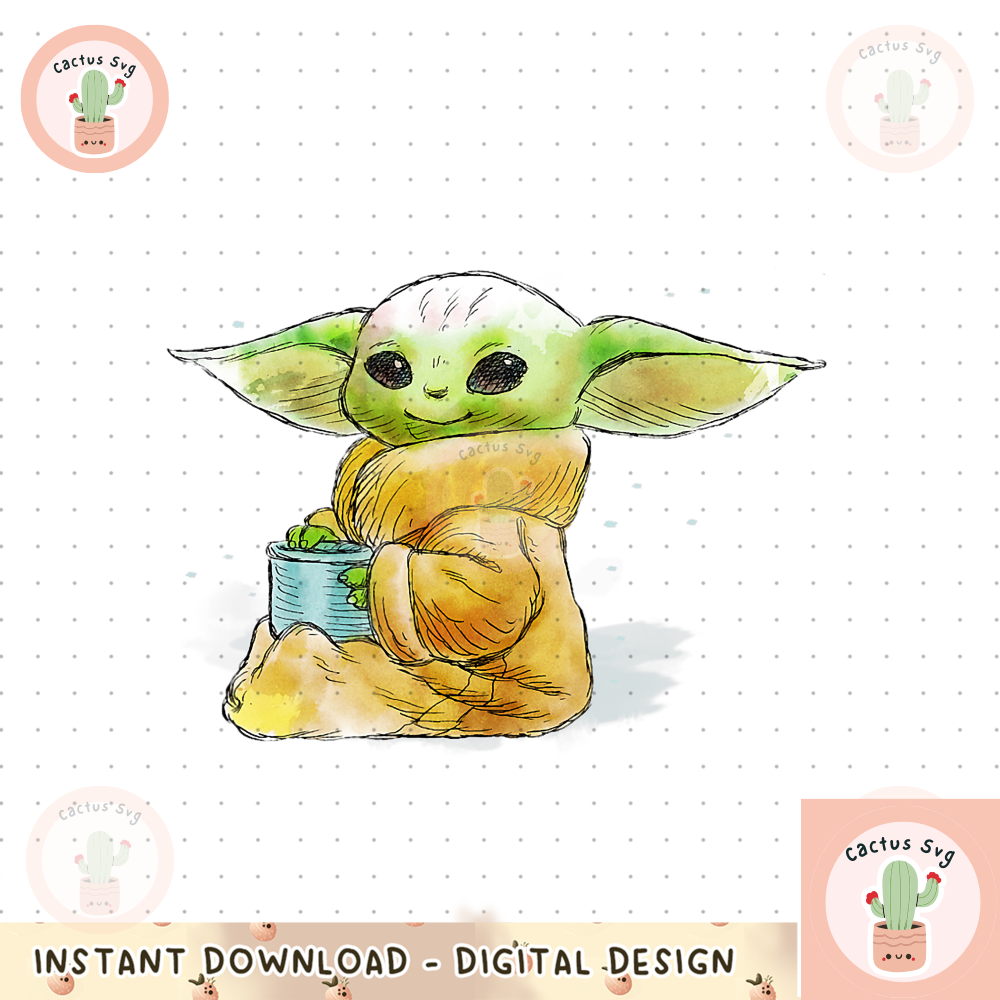 Star Wars The Mandalorian The Child Drink Soup Illustration png, digital download, instant.png