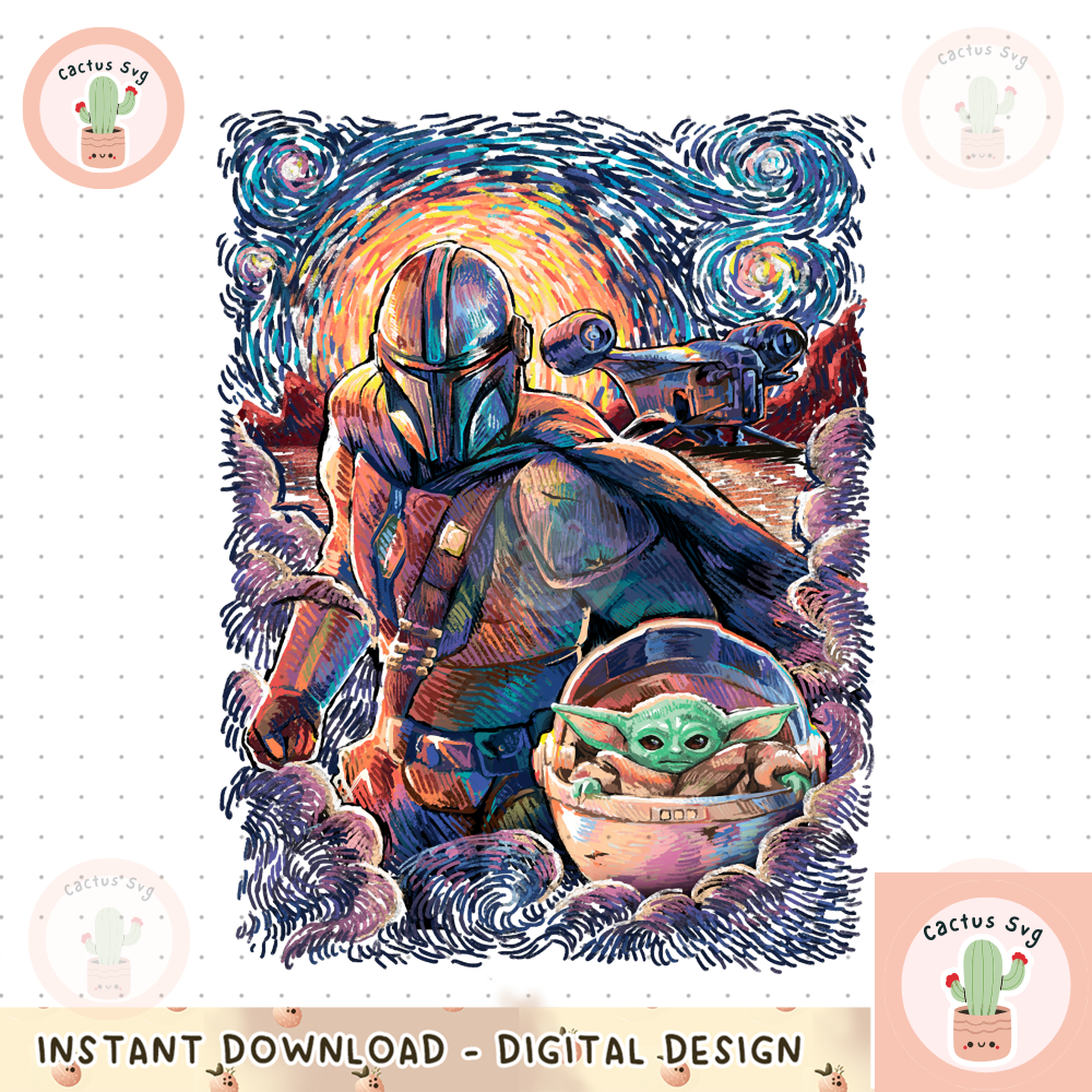 Star Wars The Mandalorian _ The Child Starry Night Style Long Sleeve png, digital download, instant.png