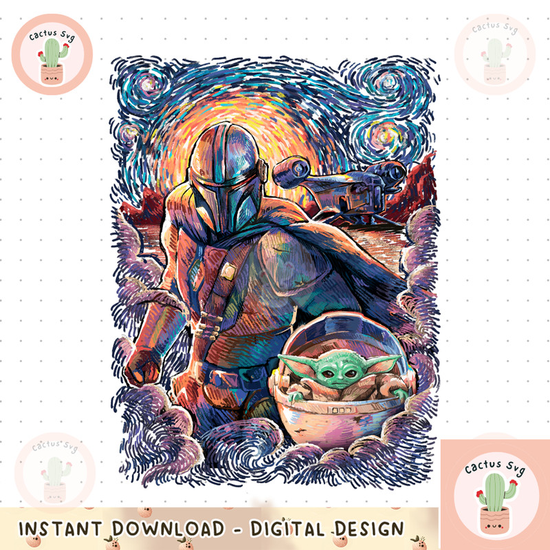 Star Wars The Mandalorian _ The Child Starry Night Style Long Sleeve png, digital download, instant.png