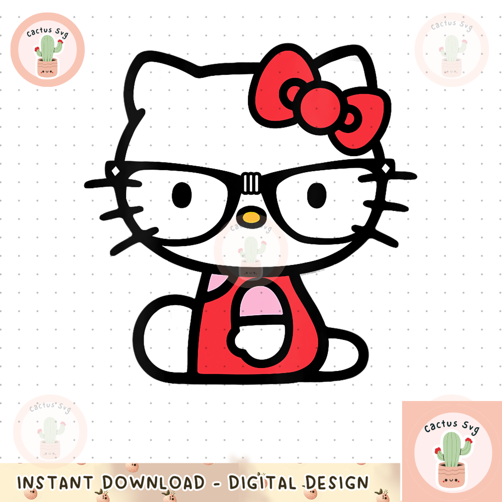 Womens Hello Kitty Nerd Glasses V-Neck png, digital download, instant.png
