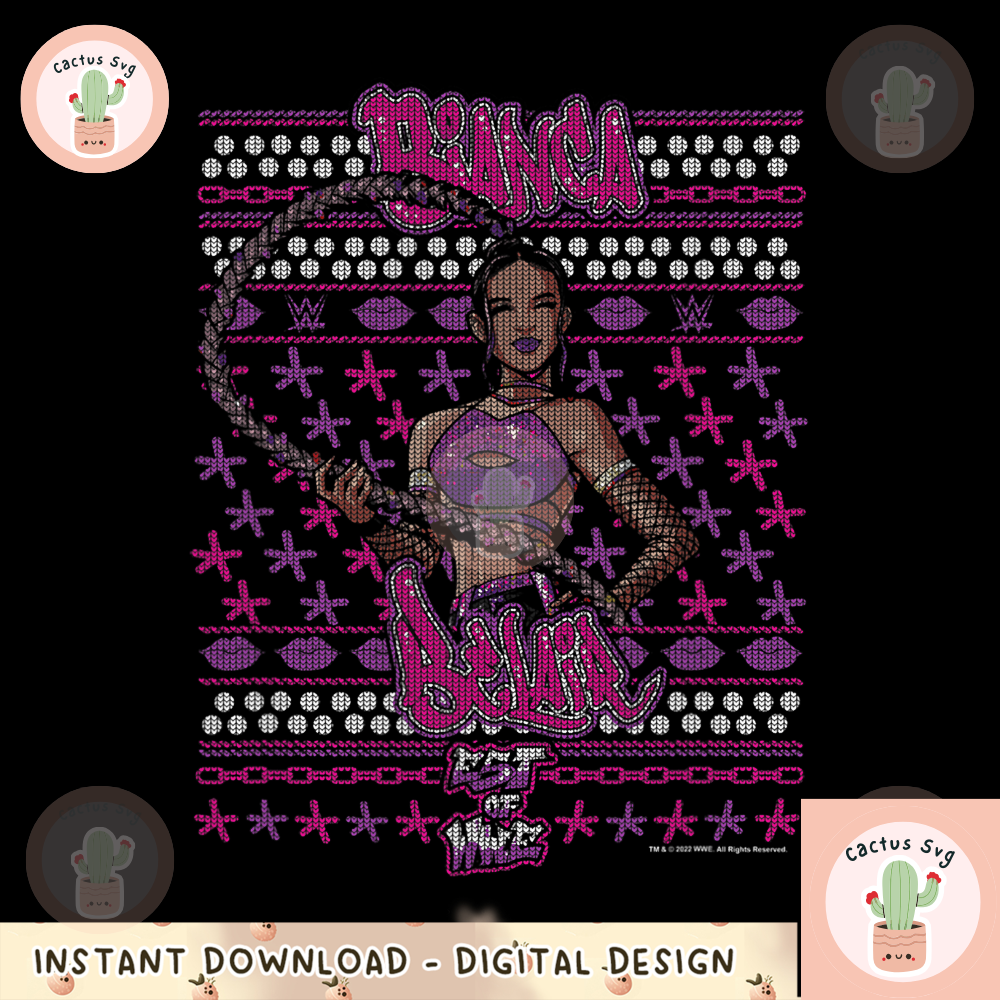 WWE Christmas Ugly Sweater Bianca Belair png, digital download, instant.png