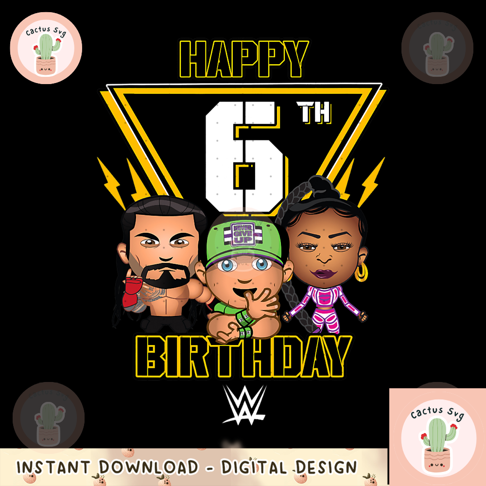 WWE Happy 6th Birthday Wrestler Emojis png, digital download, instant.png