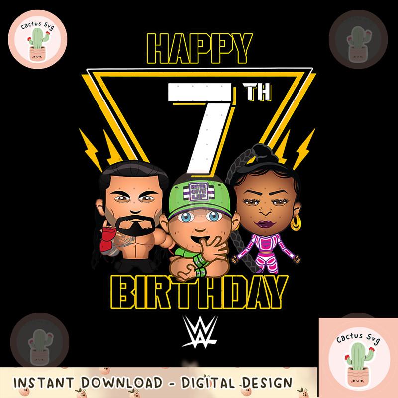 WWE Happy 7th Birthday Wrestler Emojis png, digital download, instant.png