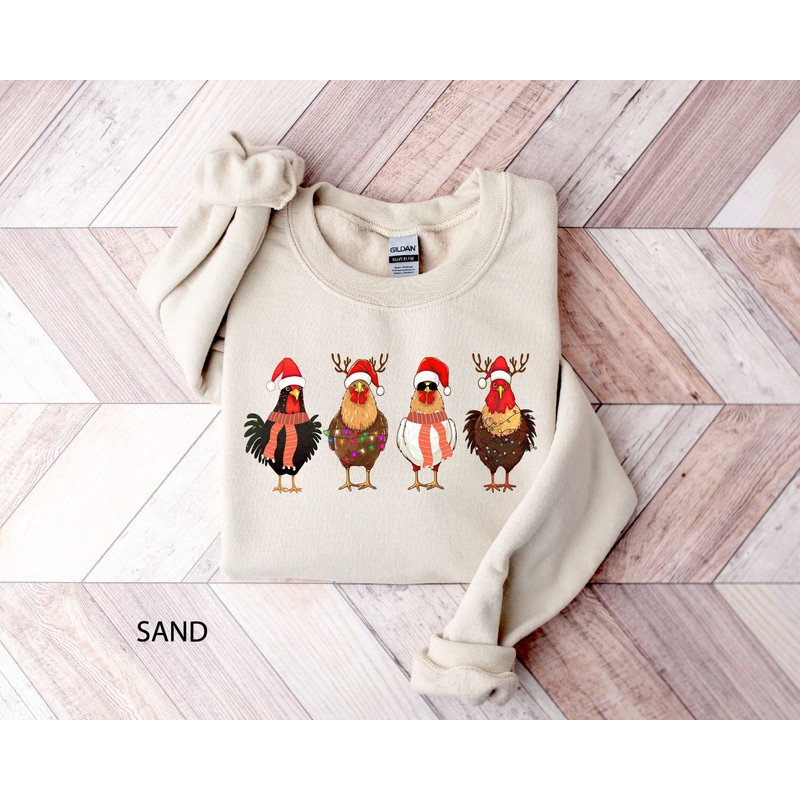 Christmas Chickens Sweatshirt, Chicken Christmas Lights Sweater, Funny Chicken Sweater, Christmas Crewneck, Christmas Gift for Animal Lover.jpg