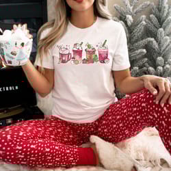 christmas coffee shirt, christmas shirt, pink christmas coffee t-shirt, snowman christmas tee, holiday gift for coffee l
