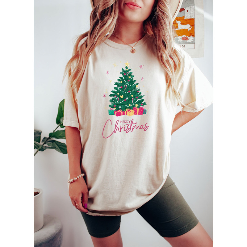 Comfort Colors Merry Christmas Tree Shirt, Christmas Shirt, Merry and Bright Shirt, Womens Christmas Shirt, Christmas Gift, Holiday Shirt.jpg