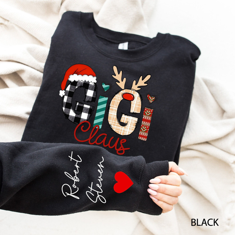 Custom Gigi Sweatshirt with Children Name on Sleeve, Gigi Sweatshirt, Christmas Grandma Claus Sweatshirt, Personalized Sweater, Gift for Mom 1.jpg