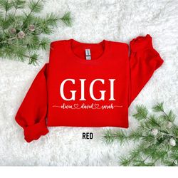 custom gigi sweatshirt with kid names, personalized gigi sweater, gigi shirt, pregnancy announcement reveal, mothers day