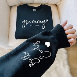 custom grammy sweatshirt kids name on sleeve, personalized grammy sweatshirt, gift for mom, mothers day shirt, grandma g