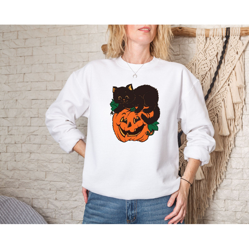 Cute Halloween Black Cat Sweatshirts, Halloween Sweatshirt, Spooky Pumpkin Halloween Shirt Crewneck Pullover Sweater,Trendy Halloween Outfit.jpg