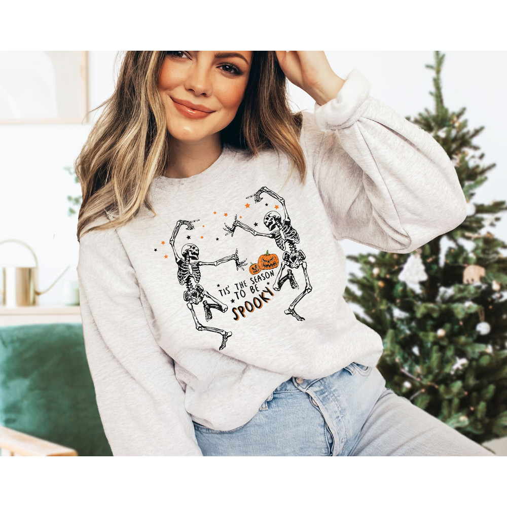 Dancing Skeleton Sweatshirt, Funny Halloween Skeleton Sweatshirt, Halloween Party Sweatshirt, Halloween Costume Sweatshirt, Halloween Gift 1.jpg